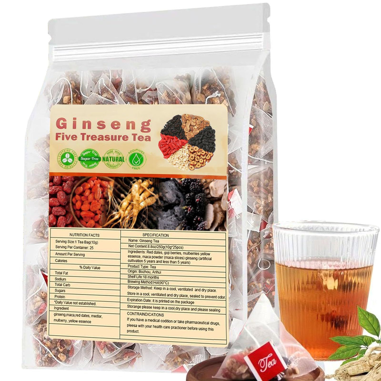 شاي الجينسنغ بخمسة كنوز شاي ال - مراجعة Herbal Wellness Supplement وسعره